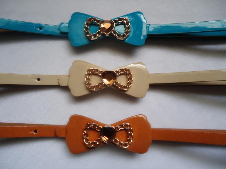 Free shipping Autumn new arrival love rhinestone bow decoration women's japanned leather strap skirt belt decoration