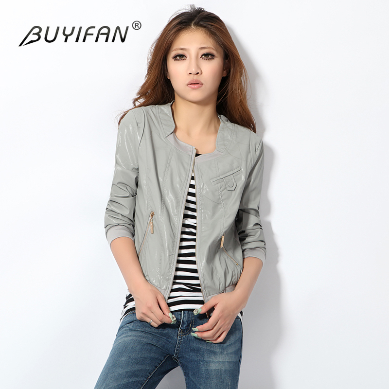 Free shipping Autumn new arrival slim o-neck leather clothing PU clothing jacket women's 121161014