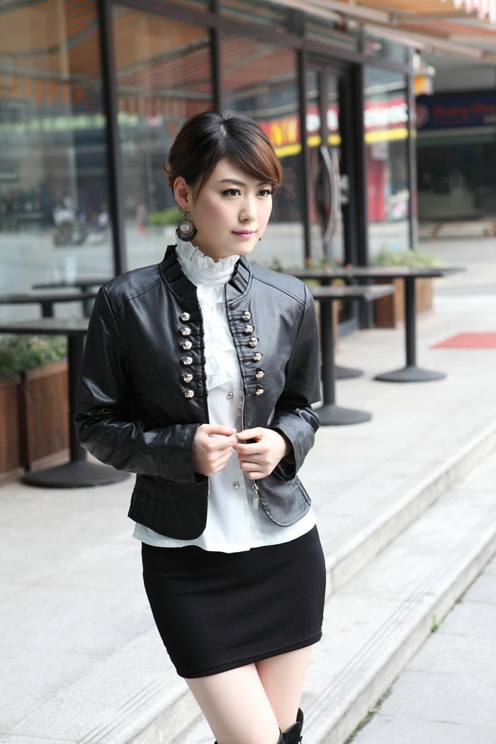 Free shipping Autumn New Style Women's stand Collar PU Leather Jacket Short Coat Mini Lady Outerwear#HYJ8957