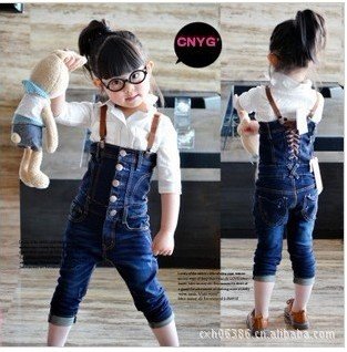 free shipping ! Autumn of girls suspenders jeans
