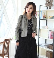 Free shipping! Autumn outfit new coat PU jacket locomotive brief paragraph cultivate one's morality stand collar lady leather