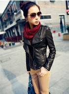 Free shipping!Autumn outfit new locomotive brief paragraph stand collar cultivate one's morality leather PU female jacket coat
