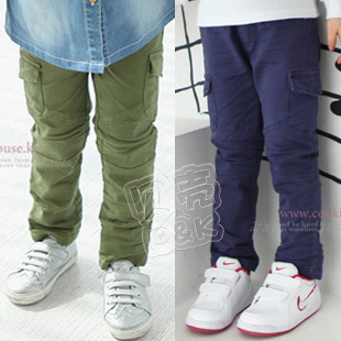 free shipping  autumn pocket paragraph boys clothing girls clothing baby trousers casual pants kz-0964