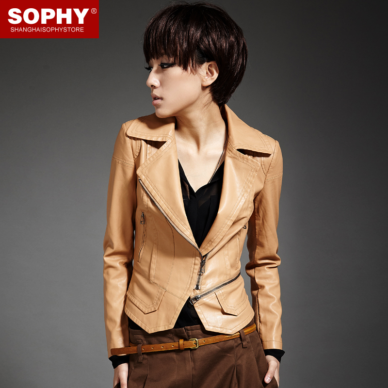 free shipping Autumn short design leather coat slim PU clothing motorcycle female leather jacket 11g3613