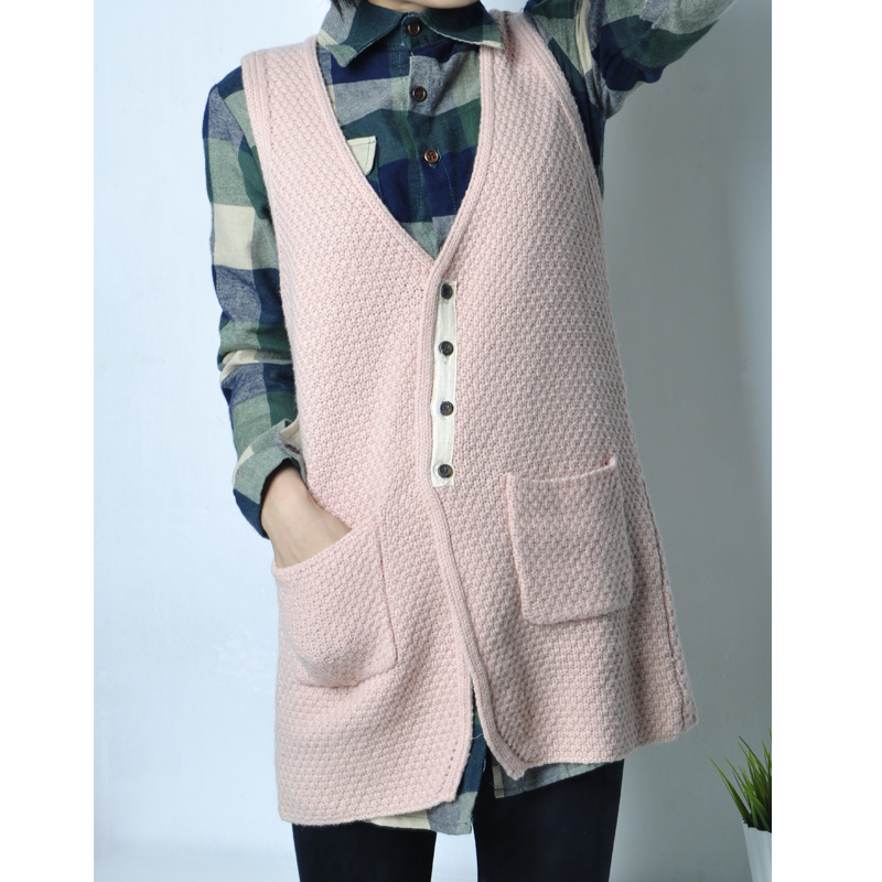Free Shipping Autumn solid color medium-long loose V-neck cardigan vest female Wholesale price