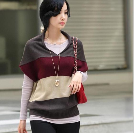 Free Shipping Autumn stripe sweater vest 6869 khaki