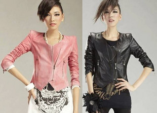 Free shipping autumn style slim handsome Zipper pocket leather jacket\ two color