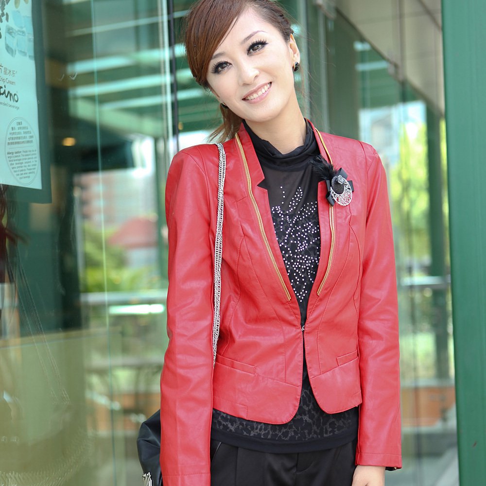 Free shipping Autumn suit collar long-sleeve popper leather clothing outerwear