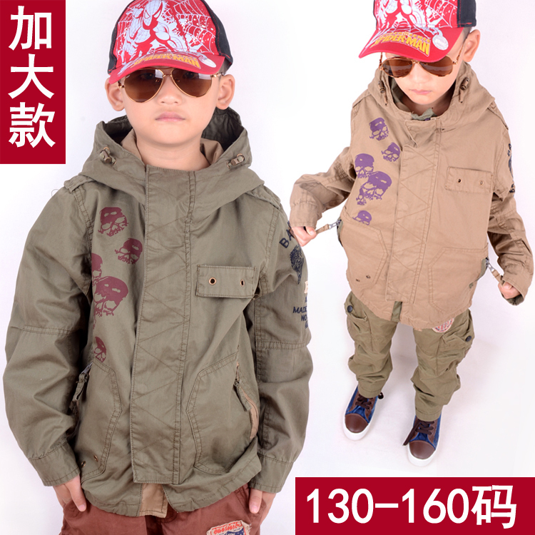 Free Shipping Autumn tooling child outerwear female child male child Army Green medium-long trench