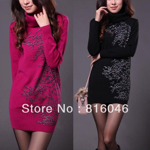 free shipping autumn&winter free size fashion long women sweaters style clothing loose printed knitwear dress