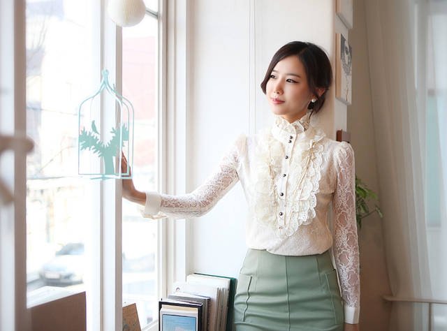 Free shipping Autumn winter  lace shirt long sleeve  Slim OL vocational shirt/women's fashion tops/Wholesale/Retail