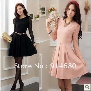 Free shipping !Autumn Winter New Style Korea Women long sleeve dress(Send belt) Three colors Four sizes