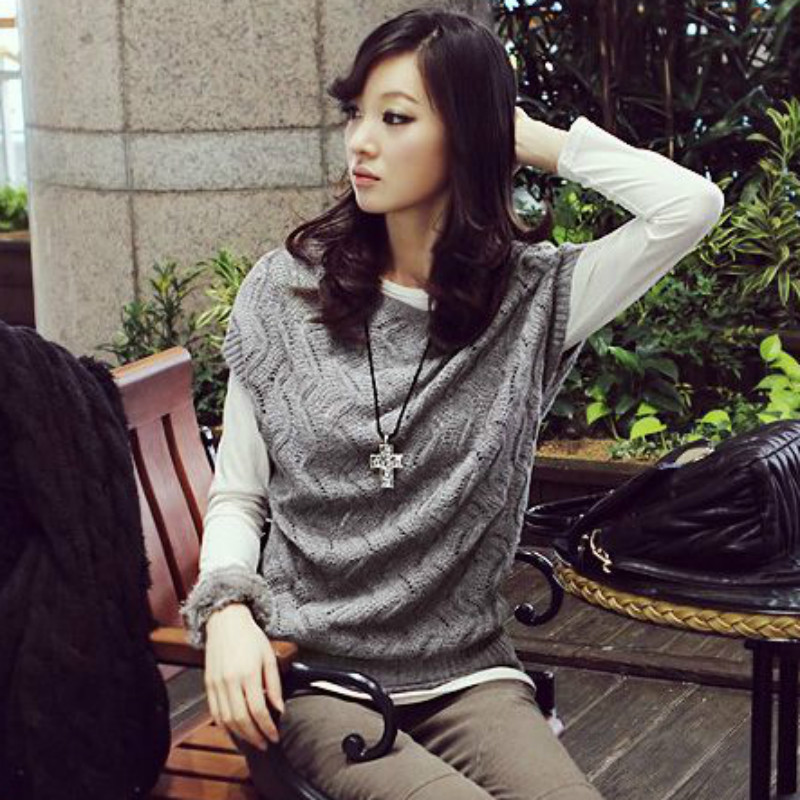 Free shipping Autumn women's 2012 cutout slit neckline batwing sleeve sweater rabbit fur loose shirt