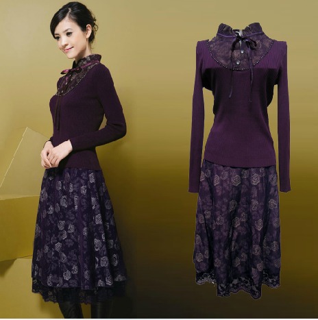 Free shipping Autumn women's embroidered skirt twinset slim fashion set of professional skirt