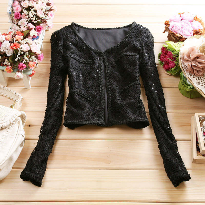 Free Shipping! Autumn Women's Fashion O-Neck Hollow Out Long-Sleeve Sweet Double Layer Lace Cardigan Coat Cape B06787#