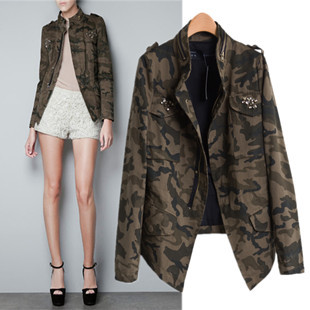 free shipping Autumn women's fashion zar casual loose zipper Camouflage stand collar long-sleeve jacket outerwear top