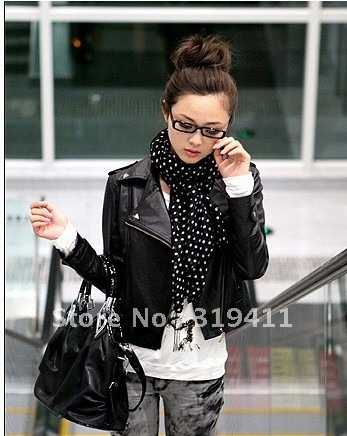 Free shipping autumn women's leather clothing turn-down collar solid color long-sleeve slim zipper casual leather clothing coat