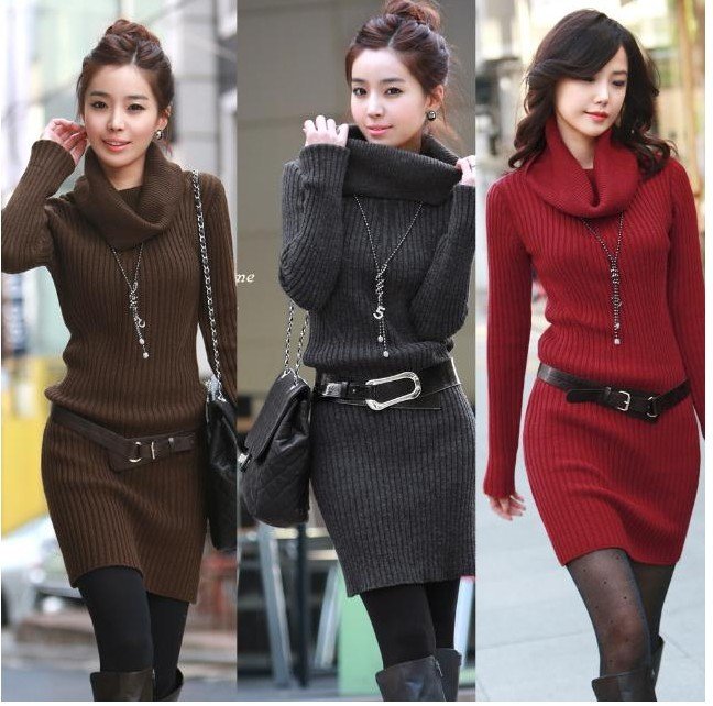 Free shipping Autumn women's long dress sweater woolen/cotton good elastic sweater Wholesale Retai