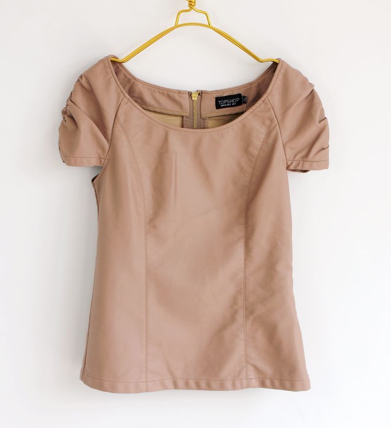 Free shipping! Autumn women's puff sleeve solid color slim PU water wash soft short-sleeve T-shirt basic leather