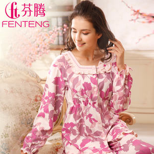 Free Shipping  autumn women's sweet bow knitted cotton long-sleeve sleepwear lounge set z8647