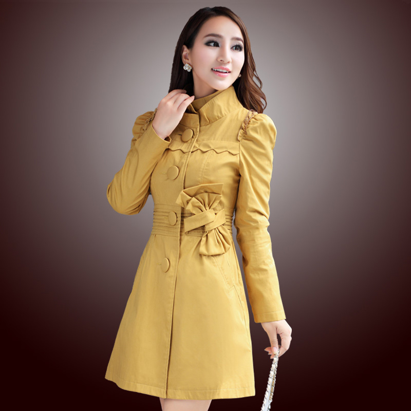 Free shipping Autumn women's trench long design slim outerwear plus size stand collar trench