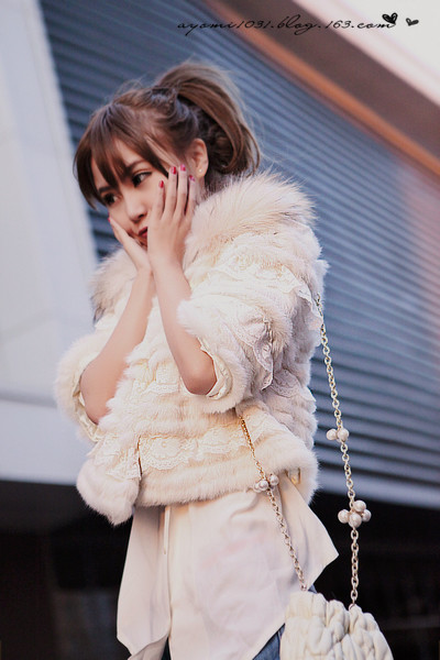 Free shipping Ayomi raccoon fur rabbit fur coat lace short design