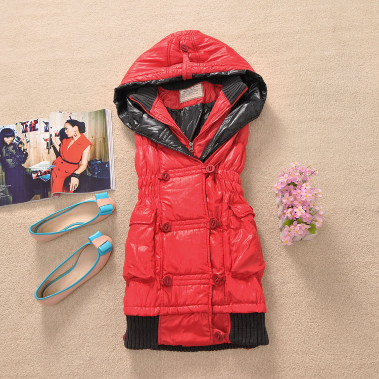 Free shipping! Az17 2013 women's zipper double breasted down cotton patchwork knitted pleated hooded slim hip vest 0.87