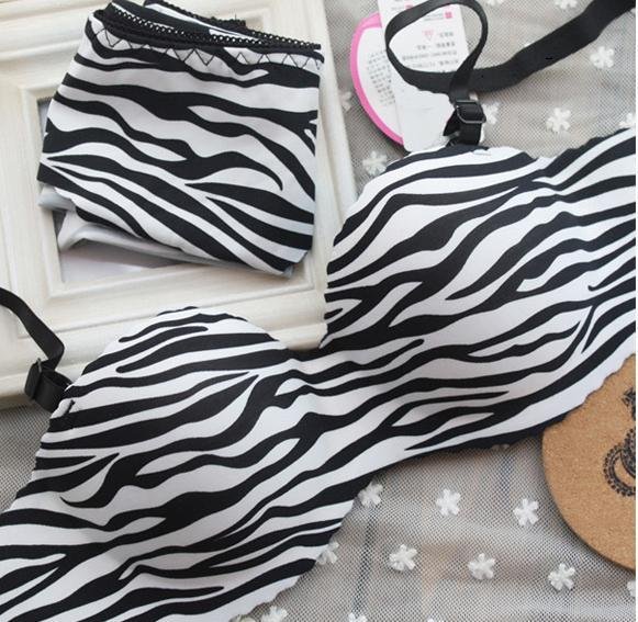 Free Shipping B1022A#For women Zebra stripes glossy one-piece type Seamless push up brassiere sexy bra set underwear bra sets