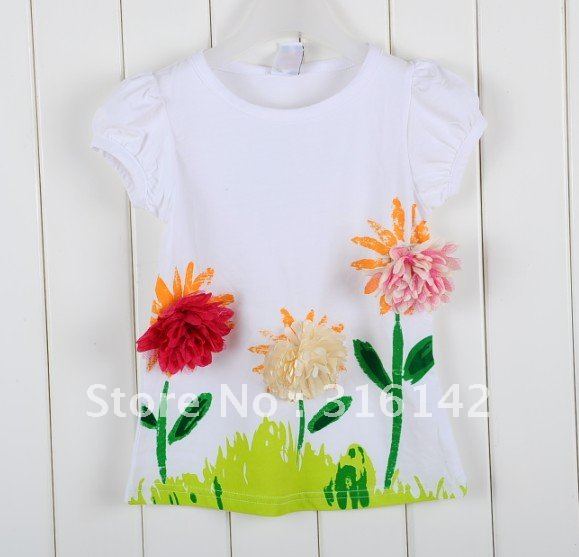 Free shipping B2w2 girl new white blouse and lovely flowers 100%  cotton  A-14