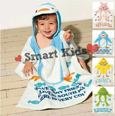 Free shipping!! baby bathrobes,high quality cotton bathrobes,cartoon bathrobes,4 designs baby beach gown,2pcs/lot