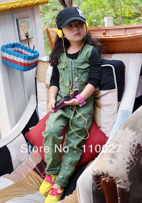 free shipping baby bodysuits girl fashion navy green suspenders pocket jumpsuit zipper longs sleeveless pants 5pcs/lot wholesale