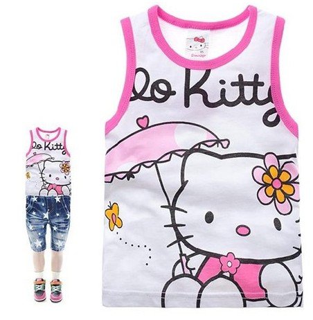 free shipping!  baby girl new arrival cartoon vest  kitty type vest  cotton vest  printing style  comfortable wears  6pcs/lot