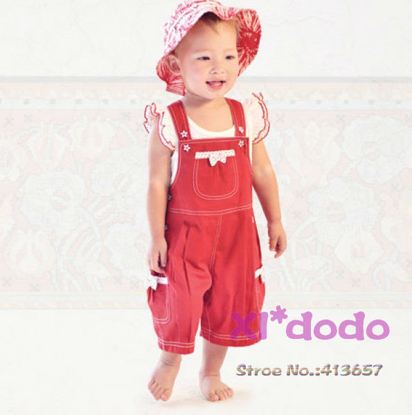 Free shipping!baby girl's red overalls,children girl's fashion strape shorts with jeans material,kids summer novelty shorts