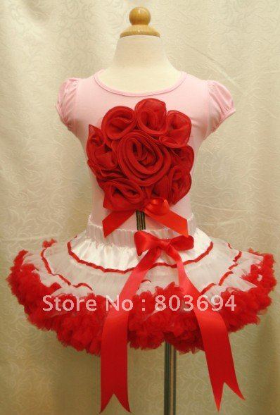 Free Shipping Baby girl's suits ( flower top+red tutu skirt ) 2pcs set children clothes kid's clothing summer sets  A-86