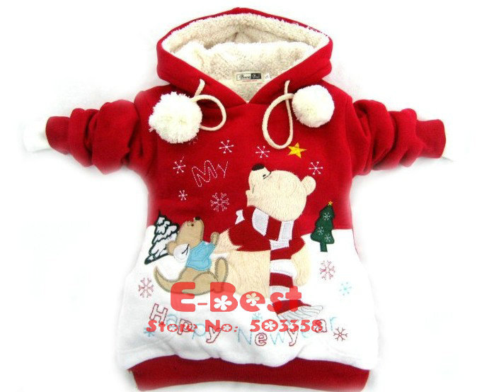 Free shipping!! Baby girls Christmas wear, Happy New Year Bear Outfit,children warm coat,velvet hoodies,5pcs/lot