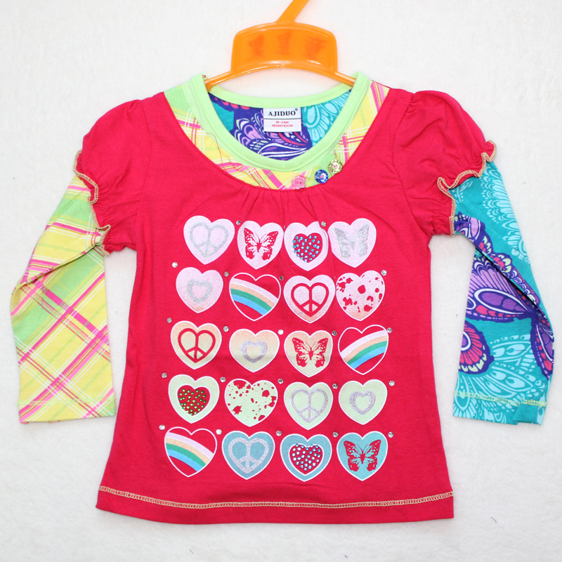 Free shipping baby girls long sleeve fashion shirt new design O-neck top for kids children cotton autumn wear 6pcs/lot