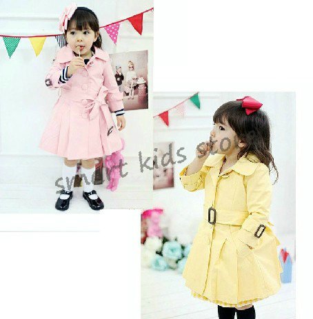 Free shipping!! baby girls wind jacket/outercoat,girls cute cotton belt coat,children clothes,baby wear,Pink/Yellow