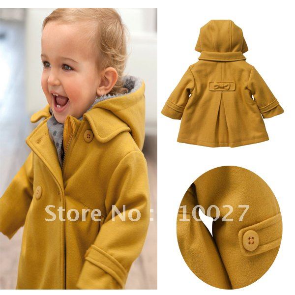 free shipping baby overcoat fashion hooded outwear girl butterfly trench coats winter coats yellow wind break 5pcs/lot wholesale