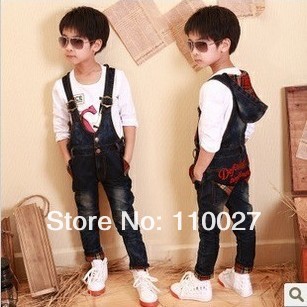 free shipping baby pants with a cap boy girl jeans fashion suspenders kids overalls tirantes 5pcs/lot wholesale children clothes