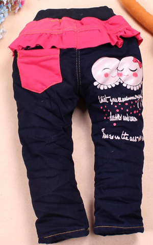 Free shipping baby pure cotton  thick jeans pants children cotton-padded trousers kids Color hot drilling floss trousers