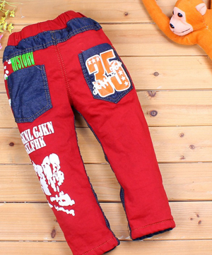 Free shipping baby pure cotton  thick jeans pants children cotton-padded trousers kids letter floss jeans trousers