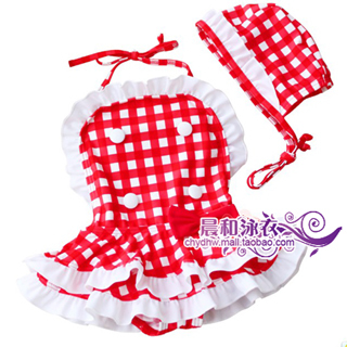 Free shipping! baby skirt one piece child swim product with swimming cap
