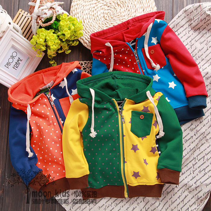 free shipping  baby spring single tier sweatshirt child sweatshirt outerwear baby with a hood sweatshirt patchwork cardigan