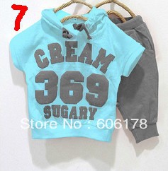 free shipping Baby Suit Four 4 Colors girls boys cream 369 Short sleeve Hoodies Pants Sport suits Set Childrens
