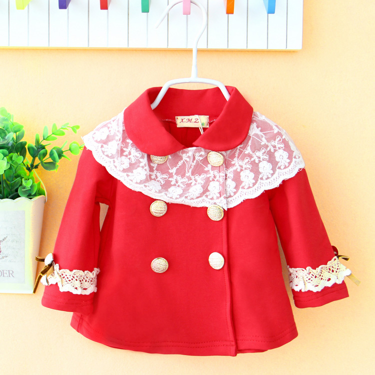 Free Shipping! Baby trench children clothes 2013 spring female child outerwear infant laciness trench c107