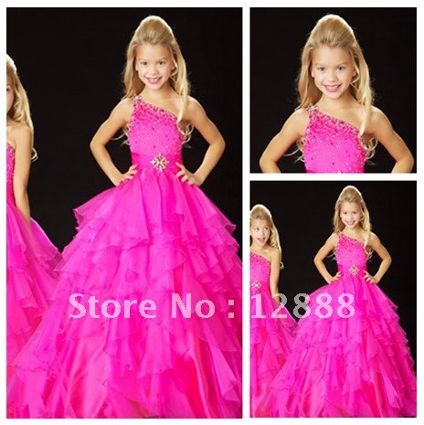 Free Shipping Ball Gown One Shoulder Little Queen Flower Girl Dress