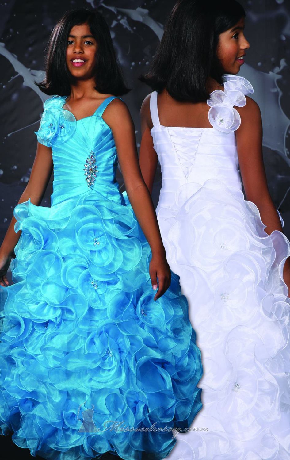 Free shipping Ball Gown Spagetti Straps Organza Pageant Dresses Flower Girl Dress With Beading Ruffles(MDf32)