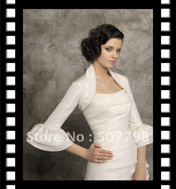Free Shipping Ball Long Sleeves Mini Bolero Custom Made Taffeta Jacket for Wedding Dress Evening Dress Mother of Bride Dress