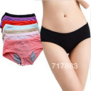 free shipping bamboo charcoal fiber 100% cotton solid color lengthen leak-proof female trigonometric physiological panties