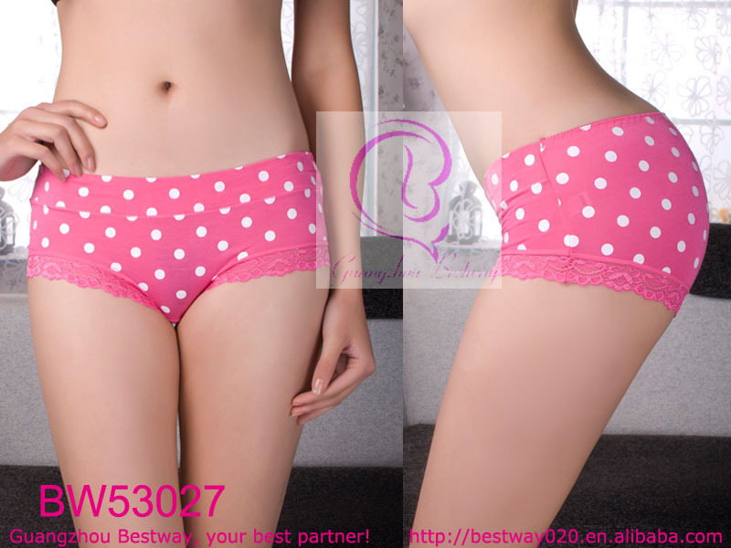 Free shipping bamboo fabric knicker underwear back full coverage printing full dot with leg side florla lace 10-pack fashion